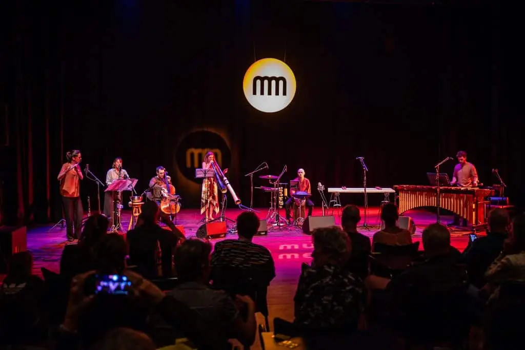 Ensemble Oihua performing the premiere of "Rainbow Serpent (Ortzadar Sague)" by composer Saskia Venegas Aernouts (also known as Saskia Venegas) at Music Meeting Festival